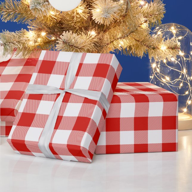 Papier Cadeau Carreaux de bison rouge et blanc (Vacances)