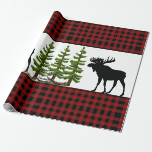Papier Cadeau Carreaux de bœuf Rouge Rustique avec Silhouette d'