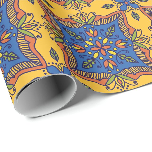 Papier Cadeau Carreaux de Boho Talavera (Coin rond)