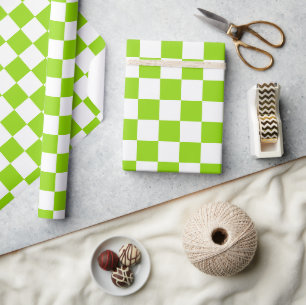 Papier Cadeau Carreaux de tableau blanc et vert citron