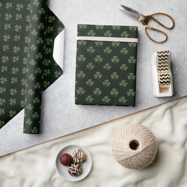 Papier Cadeau Carreaux de trèfle vert foncé (Artisanat)
