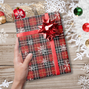 Papier Cadeau Carreaux d'hiver flocon rouge noir
