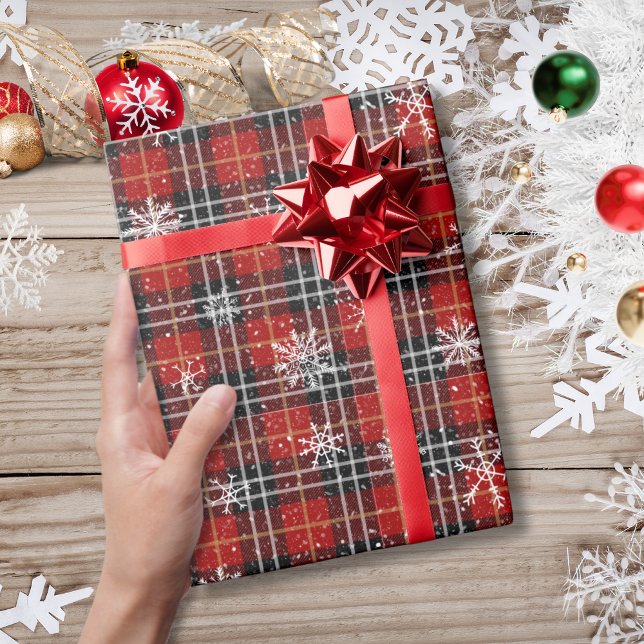 Papier Cadeau Carreaux d'hiver flocon rouge noir (Créateur téléchargé)