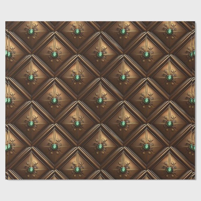 Papier Cadeau Carreaux D'Or Avec Émeraude (Plat)