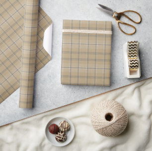Papier Cadeau Carreaux écossais beige neutre