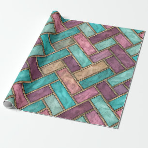 Papier Cadeau Carreaux en Chevron Teal et Mauve - Brique