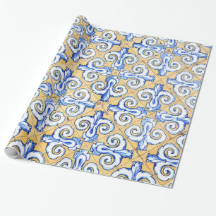 Papier Cadeau Carreaux espagnols - Azulejo Bleu, Jaune et Blanc