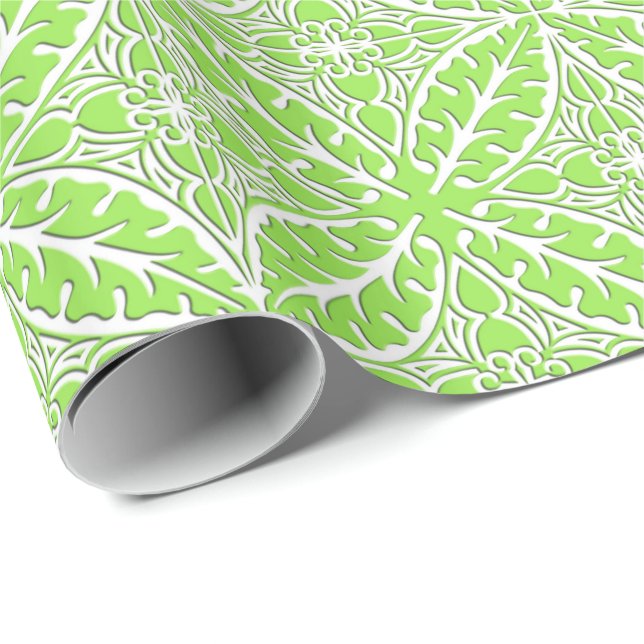 Papier Cadeau Carreaux marocains - vert citron et blanc (Coin rond)