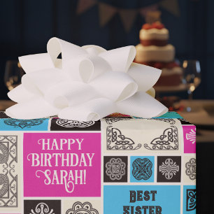 Papier Cadeau Carreaux Motifs Anniversaire Ajouter Le Texte Noir