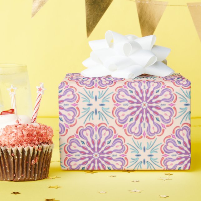 Papier Cadeau Carreaux Perse Style Gouache (Fête d'anniversaire)