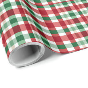 Papier Cadeau Carreaux Rouge Vert Blanc Joyeux Style Rustique Ma