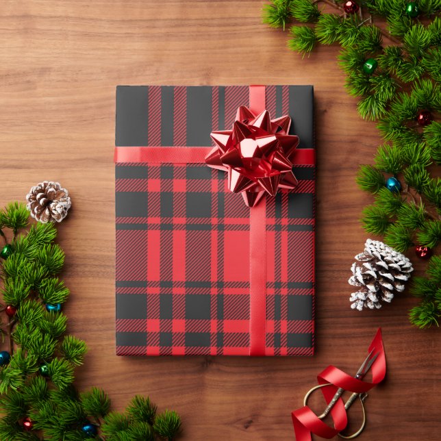 Papier Cadeau Carreaux Rouges & Noirs (Cadeau de vacances)