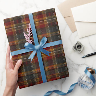 Papier Cadeau Carreaux Tartan Classique Chaud Sombre Rustique Él