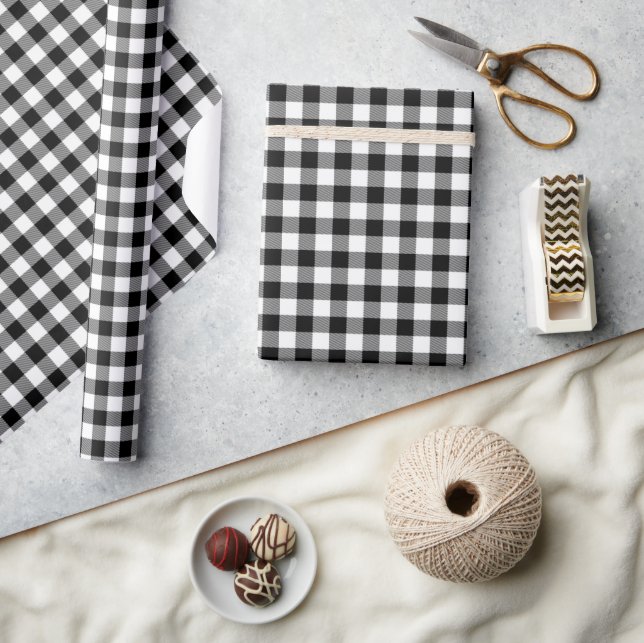 Papier Cadeau Carreaux Traditionnels Blancs et Noirs de Bûcheron (Artisanat)