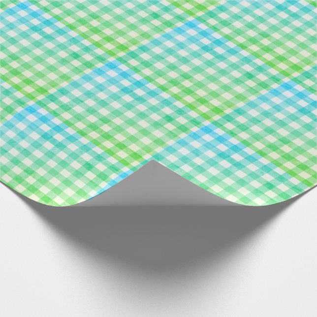 Papier Cadeau Carreaux Vichy Lime Vert Bleu Moderne Simple (Coin)