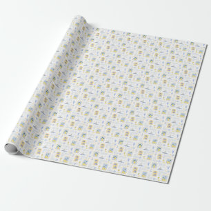 Papier Cadeau Carrelage bleu jaune méditerranéen Lemon Coastal