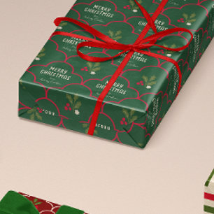Papier Cadeau Carrelage de Noël profond vert et rouge