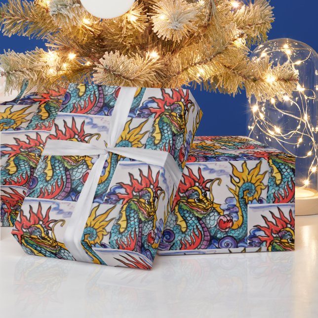 Papier Cadeau Carrelage en dragon chinois papier d'enveloppement (Vacances)