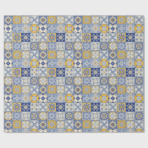 Papier Cadeau Carrelage espagnol bleu jaune