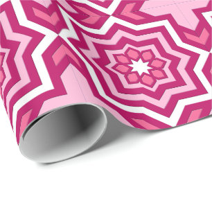 Papier Cadeau Carrelage marocain, Fuchsia, Pastel rose et blanc