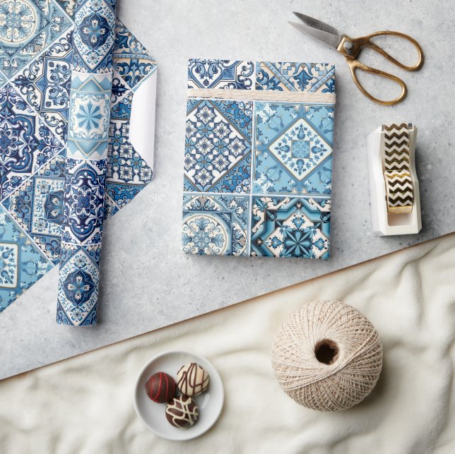 Papier Cadeau Carrelage méditerranéen, Portugais, Azulejo, Majol (Artisanat)
