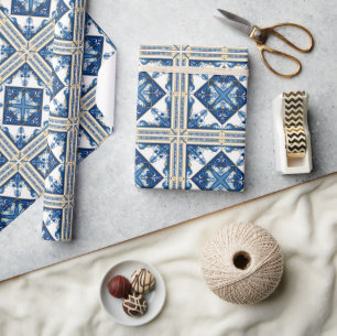 Papier Cadeau Carrelage méditerranéen, Portugais, Azulejo, Majol