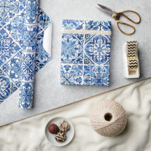 Papier Cadeau Carrelage méditerranéen, Portugais, Azulejo, Majol