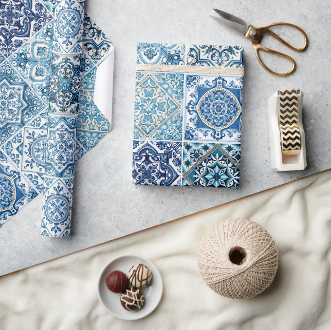 Papier Cadeau Carrelage méditerranéen, Portugais, Azulejo, Majol (Artisanat)