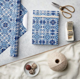 Papier Cadeau Carrelage méditerranéen, Portugais, Azulejo, Majol