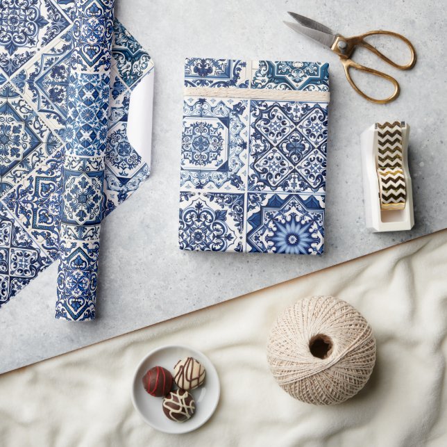Papier Cadeau Carrelage méditerranéen, Portugais, Azulejo, Majol (Artisanat)