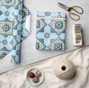 Papier Cadeau Carrelage méditerranéen, Portugais, Azulejo, Majol