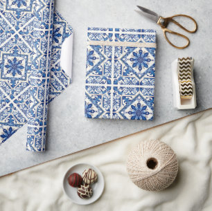 Papier Cadeau Carrelage méditerranéen, Portugais, Azulejo, Majol