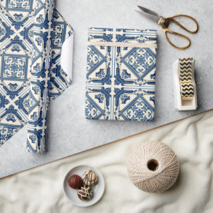 Papier Cadeau Carrelage méditerranéen, Portugais, Azulejo, Majol