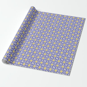 Papier Cadeau Carrelage portugais Bleu méditerranéen Floral