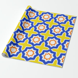 Papier Cadeau Carrelage portugais d'époque. Azulejos bleu et jau