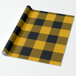 Papier Cadeau Carrés à carreaux jaunes et noirs Buffalo Plaid