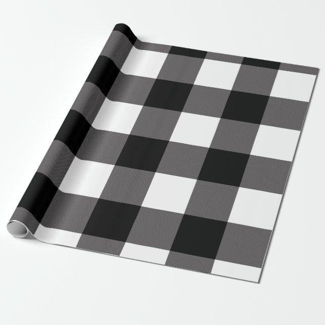 Papier Cadeau Carrés à carreaux noirs et blancs Plaid de Buffalo (Déroulé)
