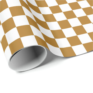 Papier Cadeau Carrés à damier en or antique mat et blanc