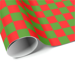 Papier Cadeau Carrés à damier vert et rouge