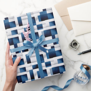 Papier Cadeau Carrés bleu moderne Motif répétitif