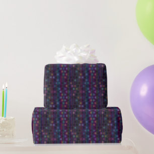 Papier Cadeau Carrés bleus, verts, violets, roses avec des rayur