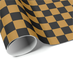 Papier Cadeau Carrés damier noir et or antique mat