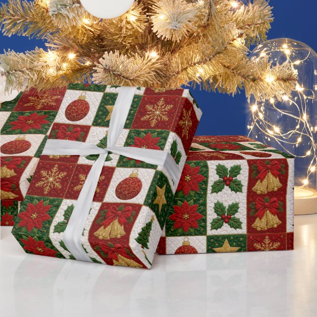 Papier Cadeau Carrés de courtepointe de Noël (Vacances)