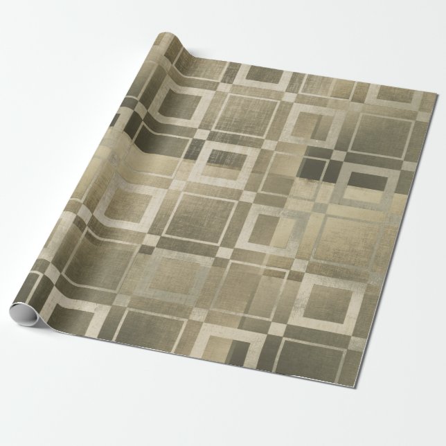 Papier Cadeau Carrés dorés discrets, glamour géométrique moderne (Déroulé)