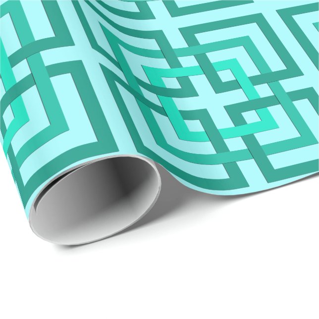 Papier Cadeau Carrés Géométriques Modernes, Aqua et Turquoise (Coin rond)