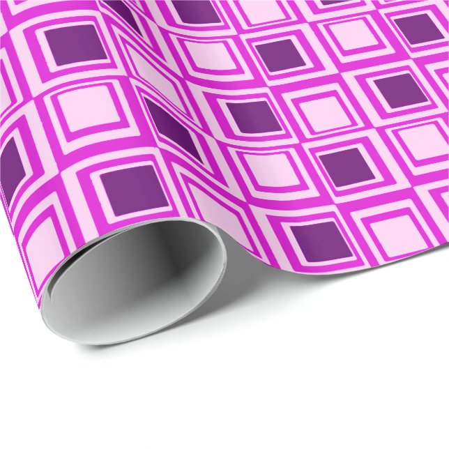 Papier Cadeau Carrés modernes, rose, orchidée et violet (Coin rond)