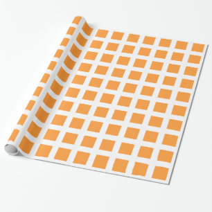 Papier Cadeau Carrés - Orange clair sur blanc