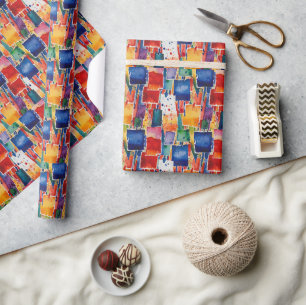 Papier Cadeau Carrés peints abstraits colorés