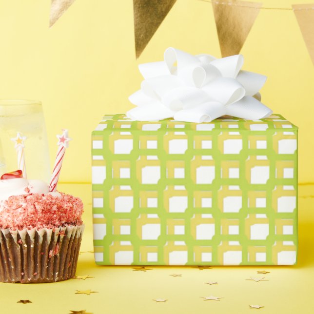 Papier Cadeau  Carrés tissés jaune vert citron  (Fête d'anniversaire)
