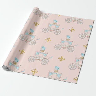 Papier Cadeau Carrosse de conte de fées Royal Fleur or rose blus